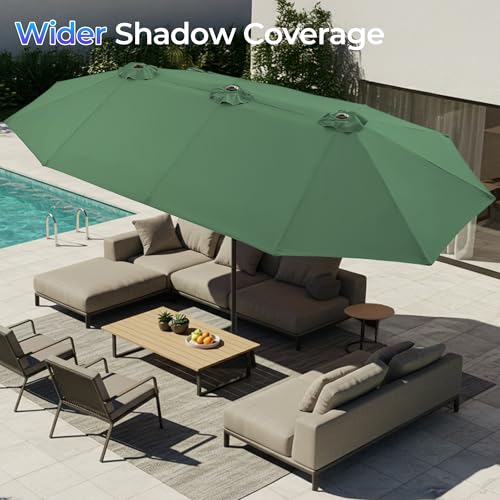 SUPERJARE 13FT Outdoor Patio Umbrella with Base Included, Double Sided Pool Umbrellas with Fade Resistant Canopy, Large Table Umbrella for Deck, Market, Backyard - Forest Green - color: Forest Green, size: 13FT