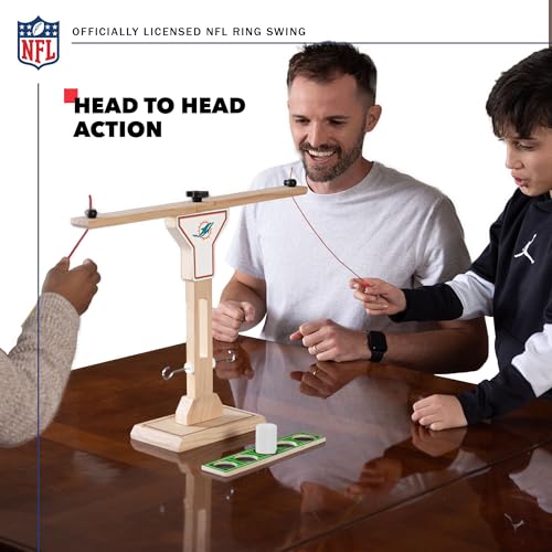 Wild Sports NFL Miami Dolphins Wooden Ring Swing Battle - Head-to-Head Ring Toss Hook & Ring Game for NFL Fans