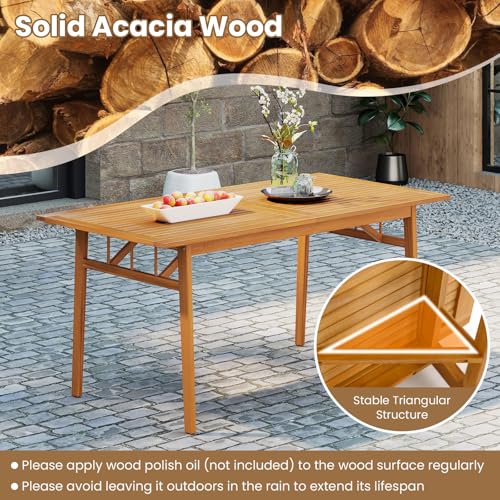 Tangkula 3 Pieces Patio Dining Set, Acacia Wood Space Saving Outdoor Rectangular Picnic Table with 1.97” Umbrella Hole and 2 Benches, for Yard, Garden and Poolside - size: 3 pieces