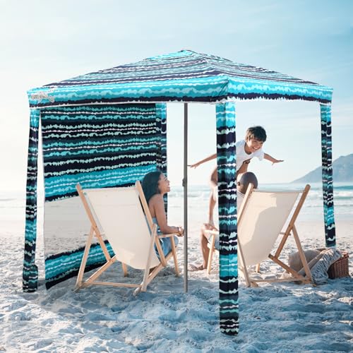 Jihfmo Beach Cabana, 6.2'×6.2' Beach Canopy with Side Wall, UPF 50+ UV Protection Easy Setup Tent Sun Shelter with Sand Pockets for Whole Family (Green Stripes) - color: Green Stripes