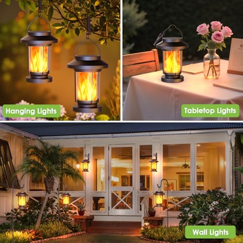 Greluna Solar Lantern Outdoor Waterproof, Flickering Flameless Solar Lights Hanging Lantern, Auto On/Off Decorative Solar Garden Lights for Patio Yard Porch Pathway Camping Decor