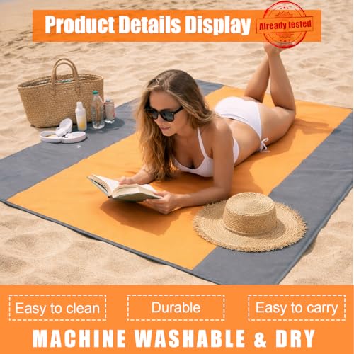 Waterproof Outdoor Mat Sandproof Blanket Lightweight Camping Ground Cover for Family Travel Relaxing Picnic Use 1 Pcs(Grey Orange) - color: Grey Orange