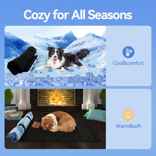 Summer Cooling Mat & Winter Warm Sleeping Pad. Washable Self Cool Pad for Small Dogs & Cats, Indoor Outdoor Pet Sleeping Pad for Crate, Kennel, Bed, Sofa or Car. Non-Slip & Foldable(20" x16")