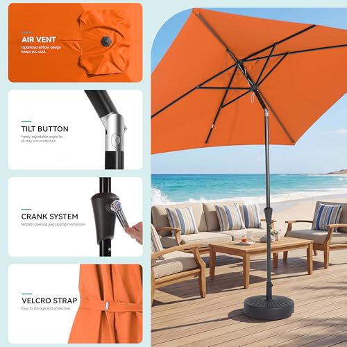 HASLE OUTFITTERS Rectangular Patio Umbrella, 6.5 x 10 ft Rectangle Table Umbrellas w/Heavy Duty Ribs, Effortless Crank and Push Button Tilt, Wind Resistant Sun Umbrella for Outdoor Patio, Orange - color: Orange