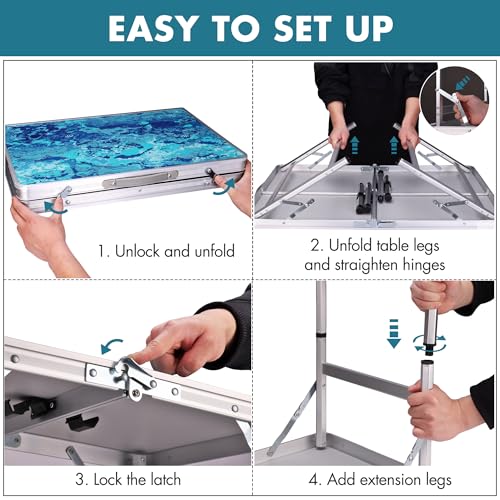 VILLEY Folding Camping Table 3FT, Adjustable Height Portable Aluminum Table with Handle, Lightweight Foldable Table for Outdoor Picnic BBQ Travel Camping Indoor Use - size: 35.4" x 23.6"(2 Height)