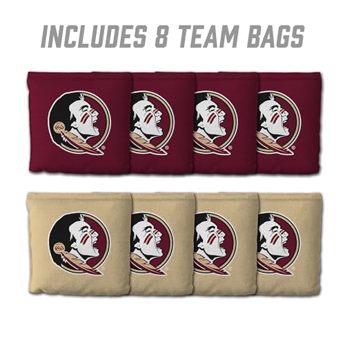 YouTheFan Officially-Licensed NCAA Set of 8 Cornhole Bags - All Weather Dual Sided Slide & Stop - Regulation Size with Carry case - color: Florida State Seminoles