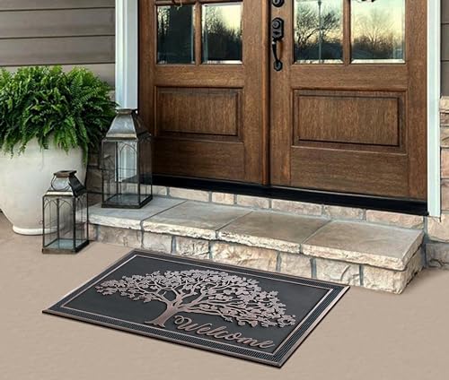 A1 Home Collections 100% Rubber Doormat for Outside Entrance, Non-Slip Heavy Duty Front Door Mats, Thin Profile Hight Traffic Areas Mat - 30" x 48", Shredding Tree Rubber - color: Shredding Tree Rubber