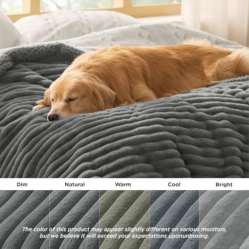 Bedsure ComfyFleece™ Waterproof Dog Blankets for Small Dogs - Soft Puppy Cat Blanket Corduroy Fleece Washable, Cozy Calming Reversible Furniture Protection for Pet Kitten Doggy,25"x35", Warm Grey - color: Warm Grey, size: S(25x35")-1pc