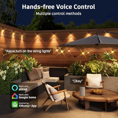 XMCOSY+ Smart Outdoor String Lights - 64ft RGBCWIC Patio Lights with 24 Color Changing Bulbs, LED String Light for Outside Backyard Bistro Party, APP WiFi Control, Work with Alexa, IP65 Waterproof - size: 64Ft-Acrylic Bulb