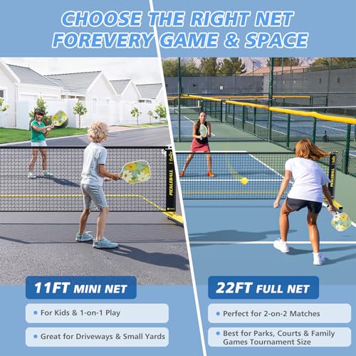 Pickleball Net Set with 4 Fiberglass Paddles, Portable Pickleball Set with 4 Fiberglass Paddles, 6 Balls & Carry Bag, Easy Setup for Driveway, Garage, Kids & Adults - style: 22ft & 11ft Net With 4 Fiberglass Paddles