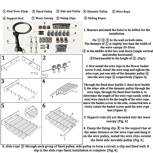 WIGING Outdoor Waterproof Retractable Sun Shade Sail, Slide Wire Wave Canopy Cover with Mounting Kit for Patio Garden Backyard Deck Pergola