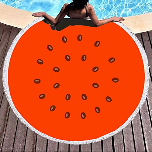 Round Beach Towel Oversized , 59" Circle Beach Blanket with Tassel , Microfiber Round Beach Towel with Fringe , Large Picnic Yoga Mat Kids Play Area Rug , Tropical Fruits Swim Pool Towels (watermelon) - color: Watermelon