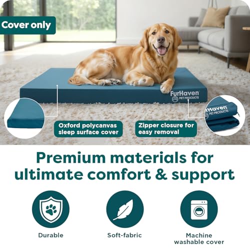 Furhaven Replacement Dog Bed Cover Water-Resistant Indoor/Outdoor Logo Print Oxford Polycanvas Mattress, Washable - Deep Lagoon, Jumbo (X-Large) - color: Deep Lagoon, size: Jumbo (X-Large) (Pack of 1)