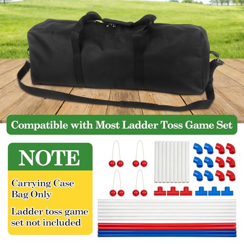 Klmnop Ladder Toss Game Set Replacement Bag - 600D Oxford Portable Carrying Case with Padded Shoulder Strap & Handle, Storage Organizer for Ladder Ball Game Sets, Foldable Travel Duffle Bag (Black)