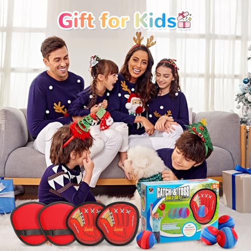DISHIO Toss and Catch Ball Game Outdoor, Yard Games Beach Toys Pool Toddler Baseball Glove & Catch Ball Toys - color: Red, Blue