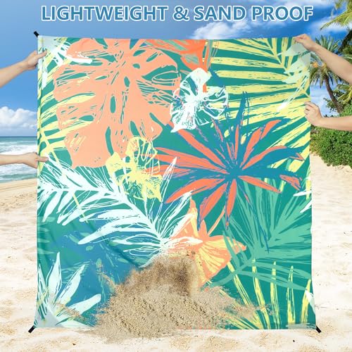 HIHOHO Beach Blanket Waterproof Sandproof Beach Mat for 1-8 Adults Quick Drying Durable Outdoor Picnic Mat for Beach Festival Travel Camping Hiking (Colorful-Palm, 79"×83"(4 Person)) - color: Colorful-palm, size: 6'11" x 6'7"