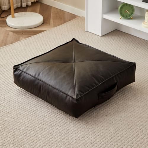 4" Thick Faux Leather Floor Seat Pad Yoga Meditation Cushion,Waterproof Square Floor Cushion Seating for All Ages,Portable Floor Cushion Booster Cushion (Black,20x20x4inch) - color: Black