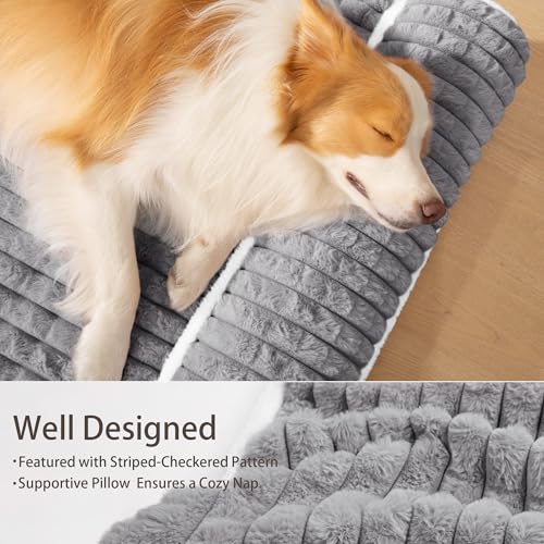 Orthopedic Dog Bed Large Sized Dog with Pillow 36''X24'', Waterproof Soft Comfortable Egg Crate Foam Pet Crate Beds Mat with Removable Washable Cover and Non-Slip Bottom, Grey - color: Grey, size: 36"l X 24"w X 3.5"th
