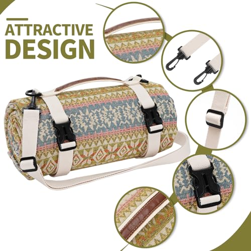 Picnic Blankets Outdoor Extra Large-Waterproof Picnic Blanket with Shoulder Carry Strap | Machine Washable Picnic Mat with Sandproof Backing for Park , Grass, Camping, Hiking, Concerts (Yellow) - color: Yellow, size: 4'11" x 6'7" (Rectangular)