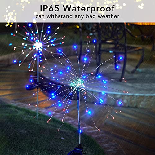 FOOING 4 Pcs Solar Garden Lights Solar Firework Lights Waterproof, 120 LED String Light 2 Modes Twinkling Fairy Nightlight for Garden, Wedding, Party, Patio, Yard, Landscape Decoration (Colorful) - style: Colorful 4 pcs-120 LED