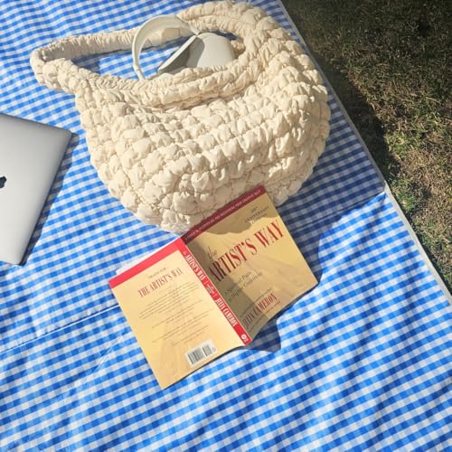Cute Gingham Picnic Blanket, Waterproof Foldable, in Large 80x60in and Extra Large 80x80in, Portable Compact Beach Blanket, Oversized XL Outdoor Mat - color: Blue, size: Large