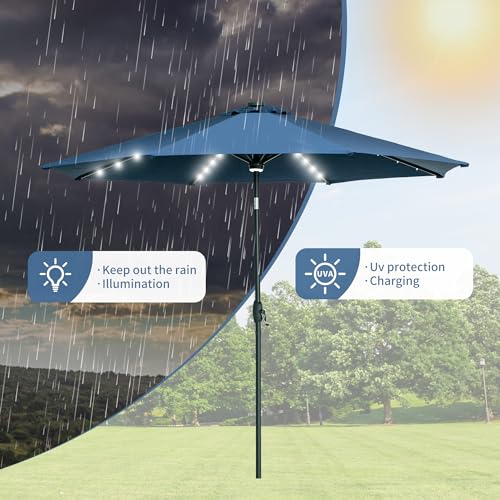 GDY 10Ft Patio Umbrella, Table Umbrella with 40 LED Lights, Outdoor Umbrellas for Patio, with Tilt and Crank, Center Light, for Garden, Deck, Backyard, Pool, and Beach. - color: Navy Blue