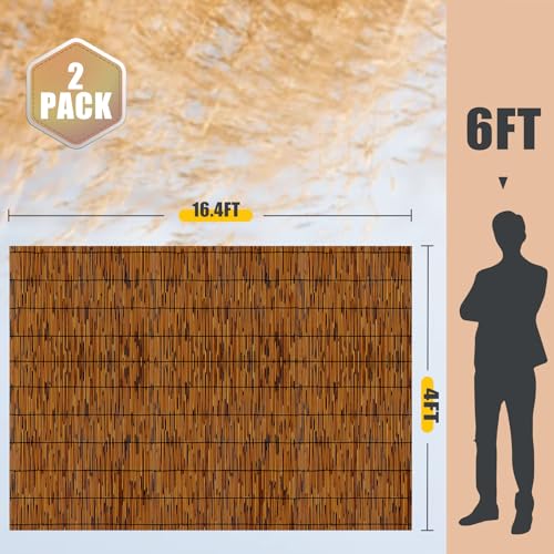 2 Pack Natural Reed Fence,4FT X 16.4FT Bamboo Fencing Privacy Reed Screening for Outdoor, Gallery, Restaurant, Hotel, Patio (Brown) - size: 2 Pack 4FTx16.4FT