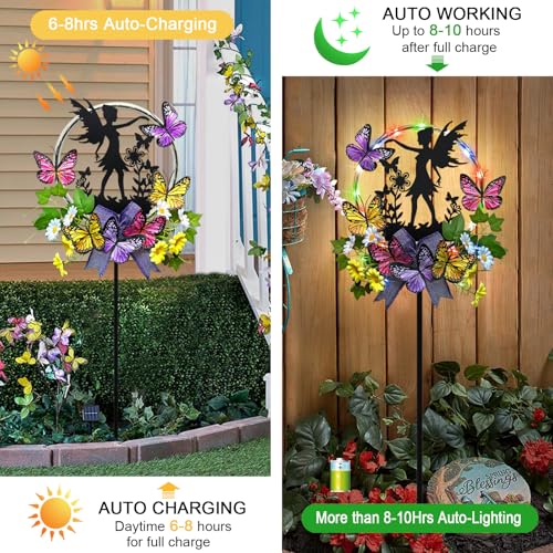 Solar Fairy Garden Decor, Silhouette Fairy with Butterflies Garden Stake,Waterproof for Outside,Walkway,Yard,Lawn,Patio - color: Black Fairy