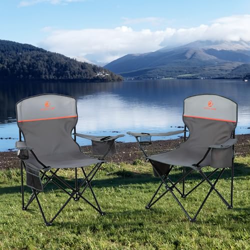 HIGH POINT SPORTS 2 Pack Portable Camping Chair for Adults, Folding Outdoor Camp Chair Lightweight Lawn Chairs Folding Collapsible Chair for Camping, Tailgates, Beach, Gray, Support 250 lbs - color: Grey
