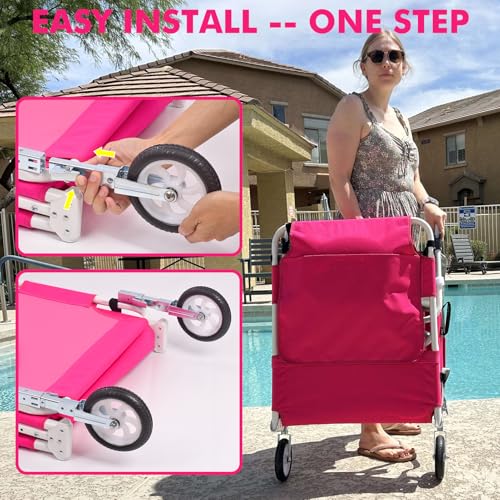 Wheel-To-Go Tanning Chair with Wheels Sun Canopy Umbrella Face Hole Thicker Washable Adjustable, Heavy Duty Folding Sun Lounge Chair Beach Outside Sunbathing Reading, UPF 50+, Pink (Patent Design) - color: Pink, style: Standard Size + Sun Canopy Style