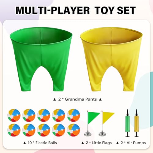 Granny Pants Yard Game for Kids (31.5 in *24 in), 2Pcs Granny Pants Outdoor Games with 10 Bouncy Balls, 2 Pumps & Flags, Granny Pants Game for Family Carnival Party Reunion Gathering (Small) - size: Small