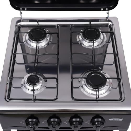 4 Burners Gas Stove with Wind Shield Portable NG/LPG Stove with 2 Storage Shelves for RV Apartment Outdoor Cooking - style: 4 Burner-Black