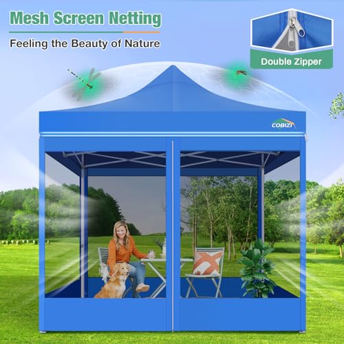 COBIZI Canopy Tent 10x10 Heavy Duty, Pop Up Gazebo with Netting Screened, Waterproof Ez up Canopy with Sidewalls, Outdoor Instant Screen House Tent for Party, Backyard, Wedding, Birthday, Blue - color: Blue, size: 10x10FT