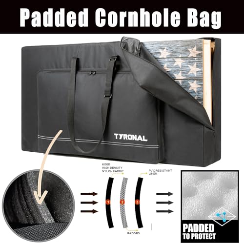 Cornhole Carrying Case Fits 4' x 2' Regulation Size Board, Cornhole Carrying Bag with Protective Padded Foam and One large pockets for Cornhole Outdoor Games, Only Bag. (Black) - color: Black