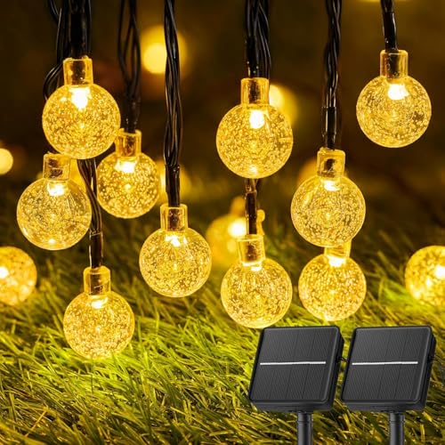 Solar String Lights Outdoor Waterproof, 2 Pack 60 LED 36.5 FT Each, Solar Powered Patio Lights with 8 Lighting Modes for Garden Yard Porch Wedding Party Decor (Warm White) - color: Warm White, size: 2 Pc