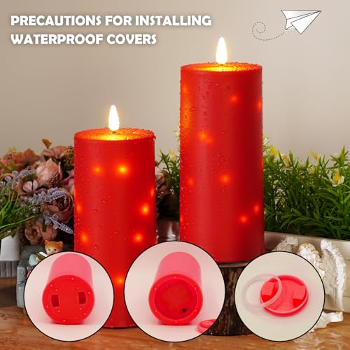 kakoya 10" x 4" Large Outdoor Waterproof Flickering Flameless Candles with Timer,2Pcs Battery Operated LED Pillar Candles with Embedded Star String for Outdoor Lanterns,Porch,Patio Decor(red) - color: Red, size: 2PCS-D4"xH10"