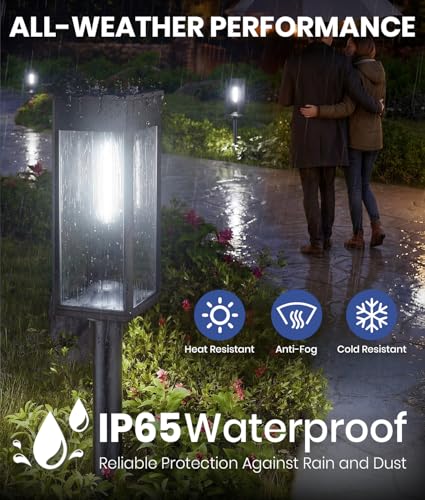 NEWMESSI Solar Pathway Lights for Outside,4 Pack Garden Light Outdoor Waterproof IP65, Bright Pathway Lights Powered Classic Square Design for Walkway/Driveway (Cool White) - color: Square Cool White, size: 4 Pack