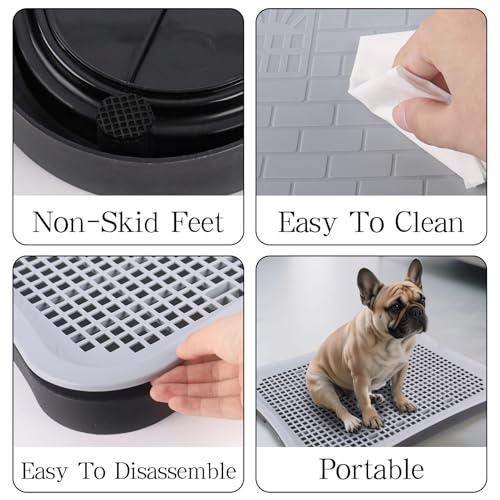 Indoor Dog Potty Tray with Splash Guard, 20"x15.5"x1.4" Pee Pad Holder for Puppies & Small Dogs, Waterproof Easy-Clean Dog Toilet Training Tray (Gray)