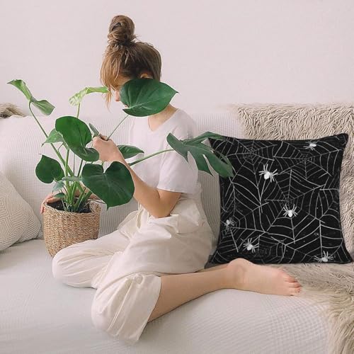 Halloween Spiderwebs Pillow Covers 18x18 Set of 2 Black and White Decorative Throw Pillow Cover Spider Webs Square Pillowcases Cushion Covers for Couch Bed Sofa Decor - color: Black Beige, size: 18" x 18" (Pack of 2)