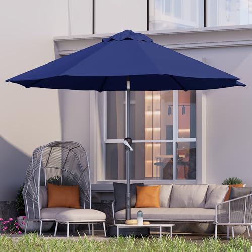 Kingdura 9FT Outdoor Patio Umbrella, Market Table Umbrella with Push Button Tilt & Crank, 8 Sturdy Ribs, UV Protection for Garden Lawn Deck Backyard Pool (Navy blue) - color: Blue, size: 9 Ft