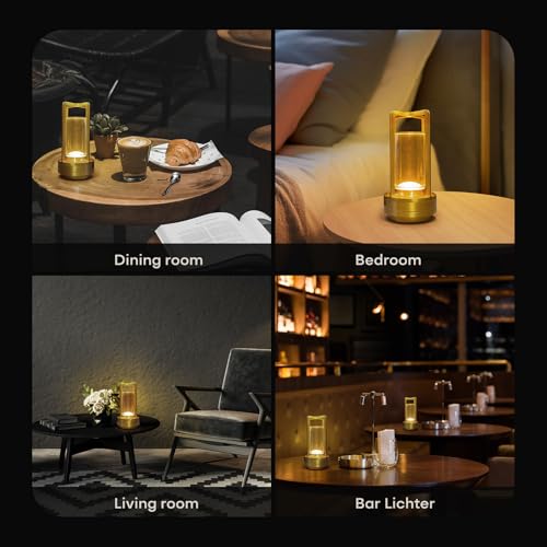 Portable Metal Table Lamp for Indoor/Outdoor ,Rechargeable Cordless LED Lamp, 3-Colour Infinitely Dimming Battery Powered Small Desk Lamp, Restaurant/Bedroom/Bar/Coffee/Camping Light (Gold Set of 2) - color: Gold Set of 2