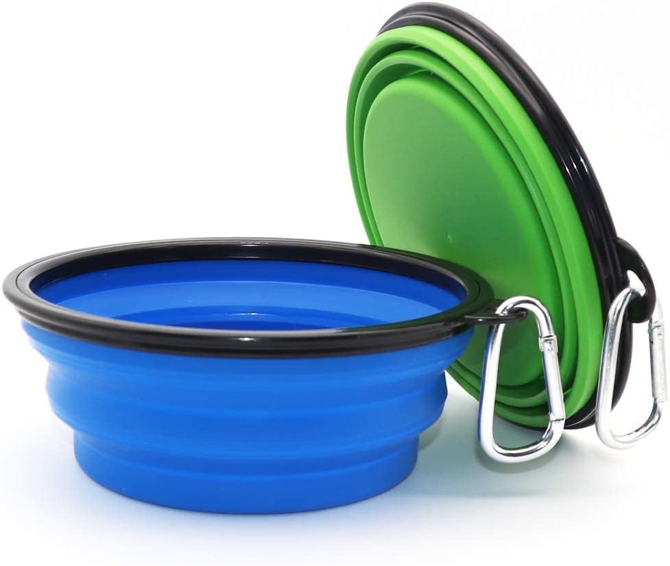 Large Dog Bowl Pet Collapsible Bowls, 2 Pack Collapsible Dog Water Bowls for Cats Dogs, Portable Pet Feeding Watering Dish for Walking Parking Traveling with 2 Carabiners (Large, Blue+Green) - color: Blue+Green, size: Large