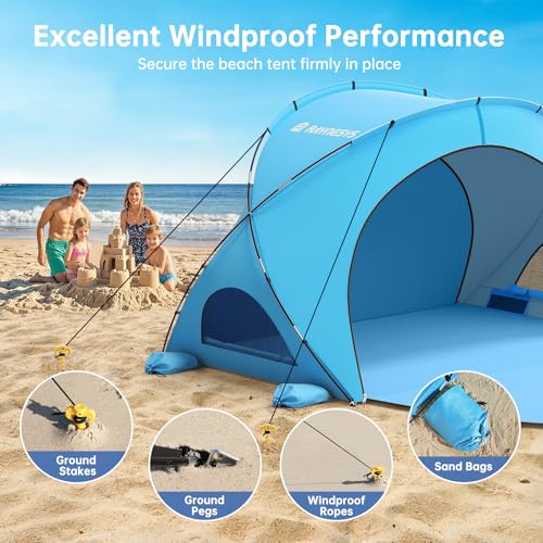 Raynesys Beach Tent Sun Shelter, Sun Shelter for 1-4 Person, Beach Shade Tent, Beaches Shade with 2 Zippered Doors, Portable Tents for Camping Fishing, Blue - color: Blue, size: For 4 Person