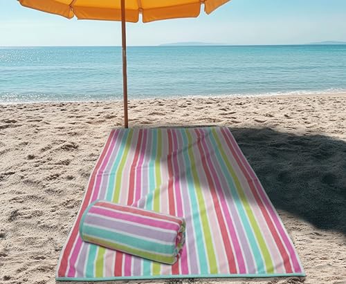 COTTON CRAFT Oversized Beach Towels - 2 Pack XXL 35x84 - The Big Kahuna 7 Foot Extra Large Beach Blanket Towel - Big & Tall - Huge 100% Cotton Velour Soft Pool Bath Luxury Towel - Pink Multi - color: Cabana Stripe - Pink Multi, size: 2 Pack - 35x84