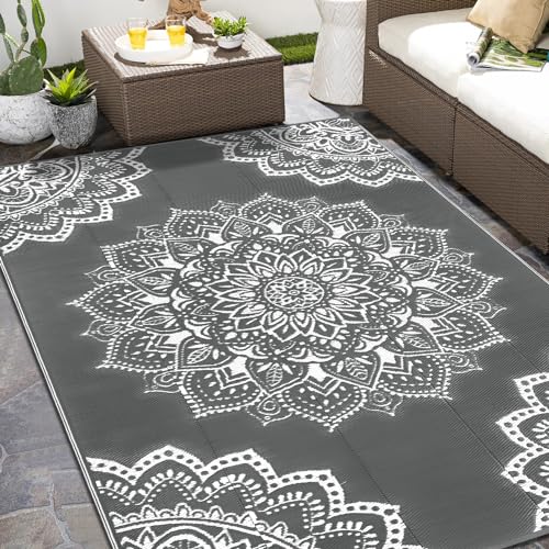 Yamaziot Waterproof Outdoor Rug 6x9 ft, Reversible Plastic Straw Rug for Patio Clearance, Camping, RV Mat, Large Outside Rug Carpet for Porch, Deck, Backyard, Balcony, Picnic (Grey) - color: Grey, size: 6' x9'