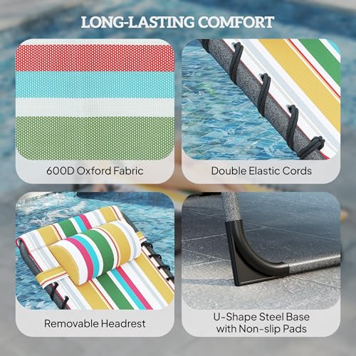 Outsunny Folding Chaise Lounge Chair Outdoor Tanning Chair with Side Table, 5-Level Adjustable Beach Lounge Chair with Headrest, Side Pocket for Patio, Backyard, Beach, Poolside, Mixed Color - color: Multi Color