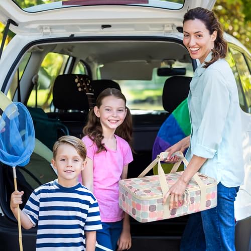 Corduroy Casserole Carrier, Insulated Lasagna Lugger for Hot/Cold Food, Fits 9" x 13" Baking Dish, Thermal Lunch Tote for Potluck & Picnic -Corduroy Colored Grid - color: Corduroy Colored Grid, size: 16x10x4 in