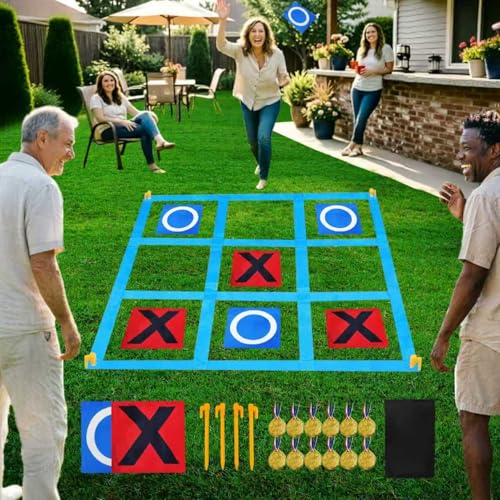 Nattork Outdoor Giant Tic Tac Toe Game for Kids Adult Family, Large Outside Lawn Yard Backyard Carnival Field Day Game, Birthday Party Family Reunion Games Playground - color: RED AND BLUE 4*4FT