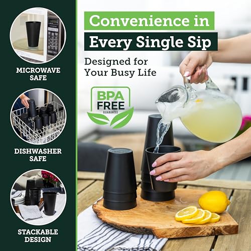 Grow Forward Premium Wheat Straw Cups - 13 & 20 oz Unbreakable BPA Free Hard Plastic Cups - Reusable Lightweight Plastic Drinking Glasses for Kitchen, Outdoor, Water, Camping, RV - Midnight - color: Midnight Black, size: 13/20oz