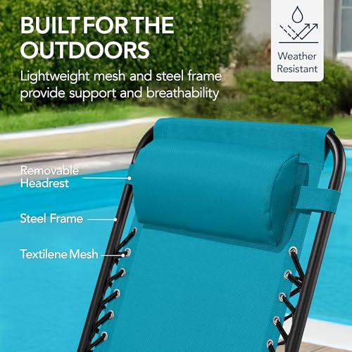 Best Choice Products Outdoor Zero Gravity Rocking Chair, Folding Reclining Patio Lounge Chair with Adjustable Pillow for Lawn, Beach, Camping - Peacock Blue - color: Peacock Blue